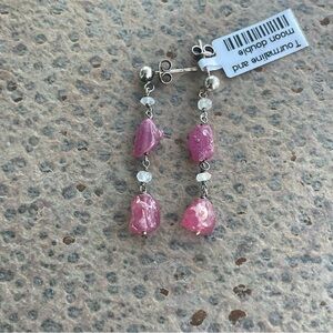 Pink Tourmaline and Moonstone beaded Gemstone Dangle Earrings